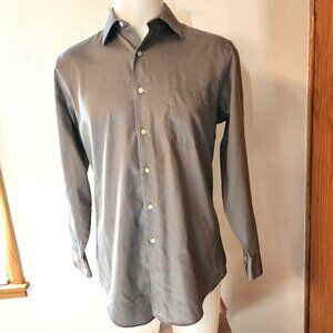 Van Heusen Men's 15.5 32/33 Wrinkle Free Button Up Shirt Gray Lux Sateen EUC 563
